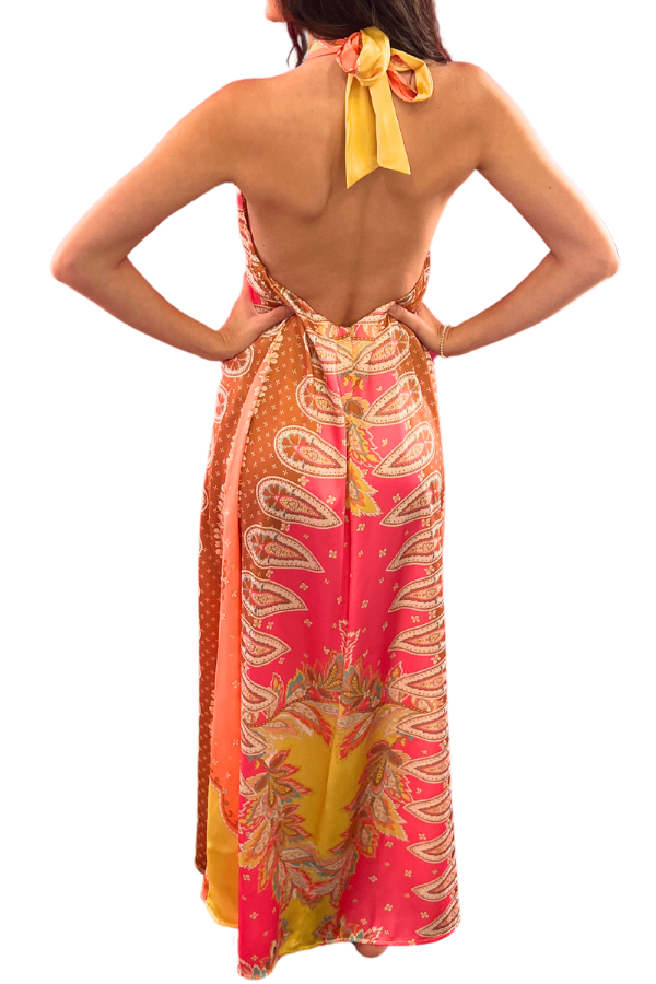 Maxi Halter Dress Pink Bali Print