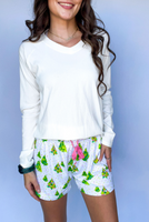 Celebration Tree Sleep Shorts White/Lime - Beau Kisses