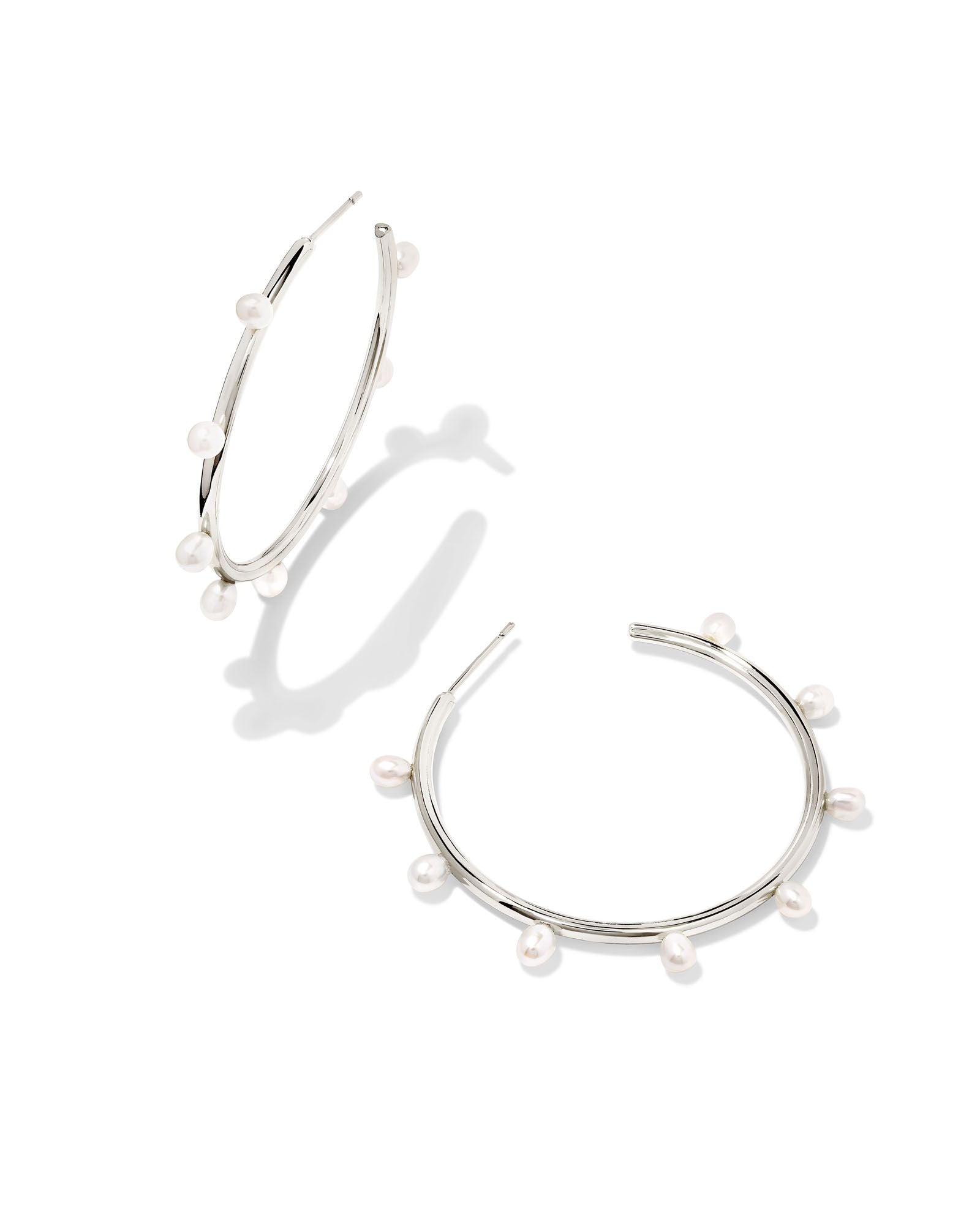 Leighton Pearl Hoop Earrings Silver White Pearl - Beau Kisses