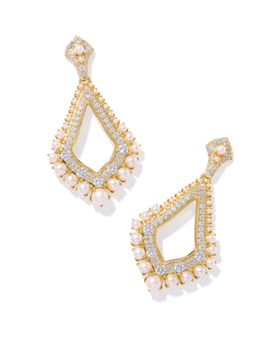 Krista Statement Earrings Gold White Mix - Beau Kisses