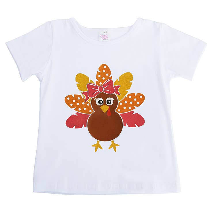 Toddler Turkey Bow Short Sleeve Shirt White