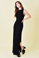 Asymmetric Neck Drape Maxi Dress Black - Beau Kisses