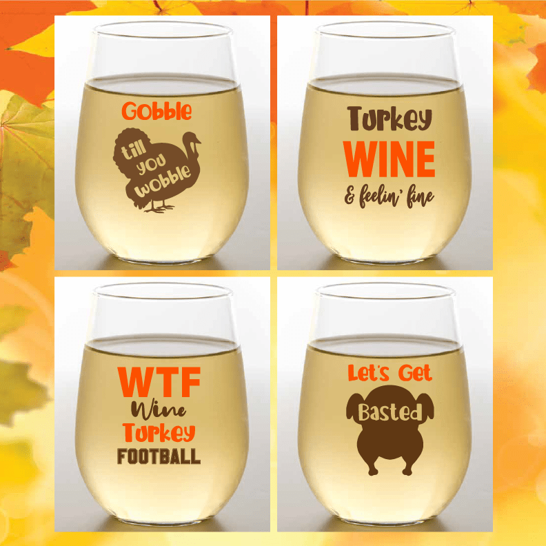 Funny Thanksgiving Tritan Wine Tumbler 4 Pack - Beau Kisses