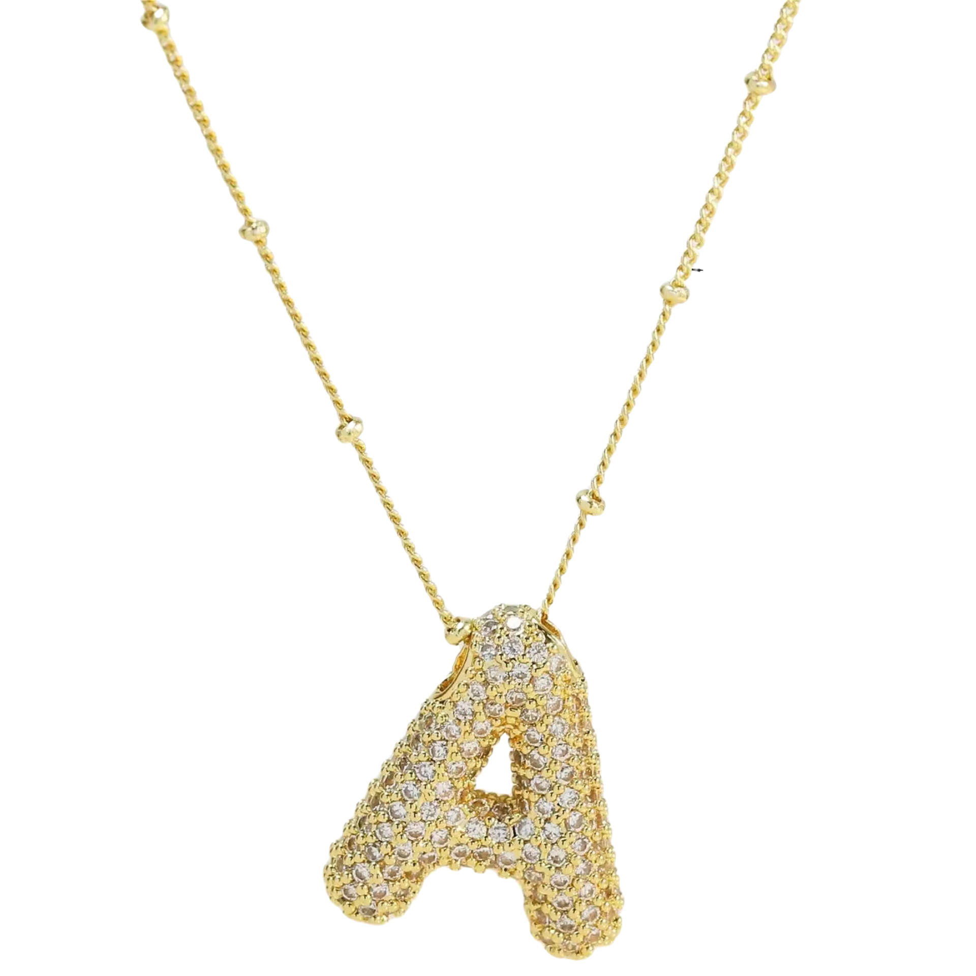 Minimalist Initial Bubble CZ Necklace Gold