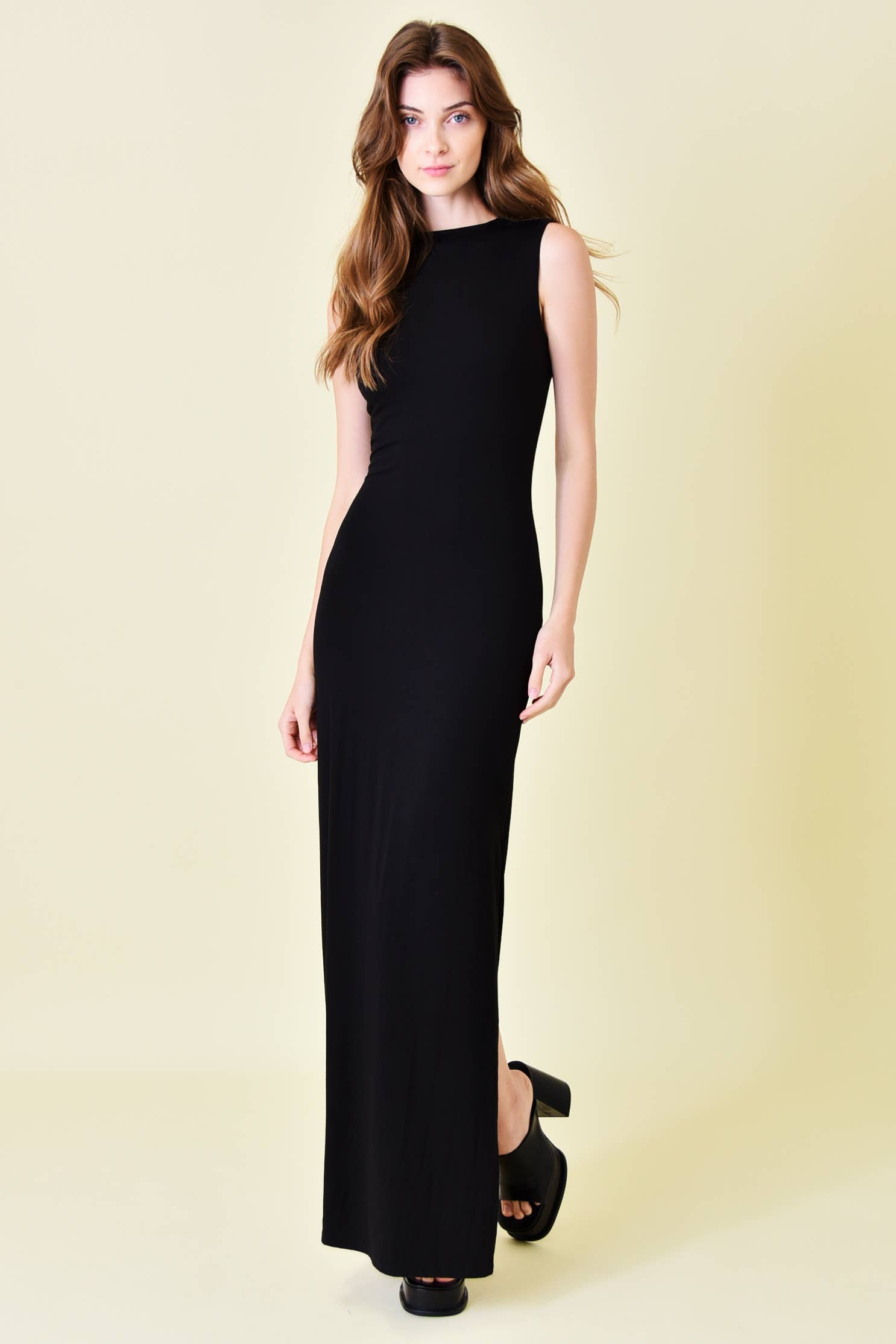 Asymmetric Neck Drape Maxi Dress Black - Beau Kisses