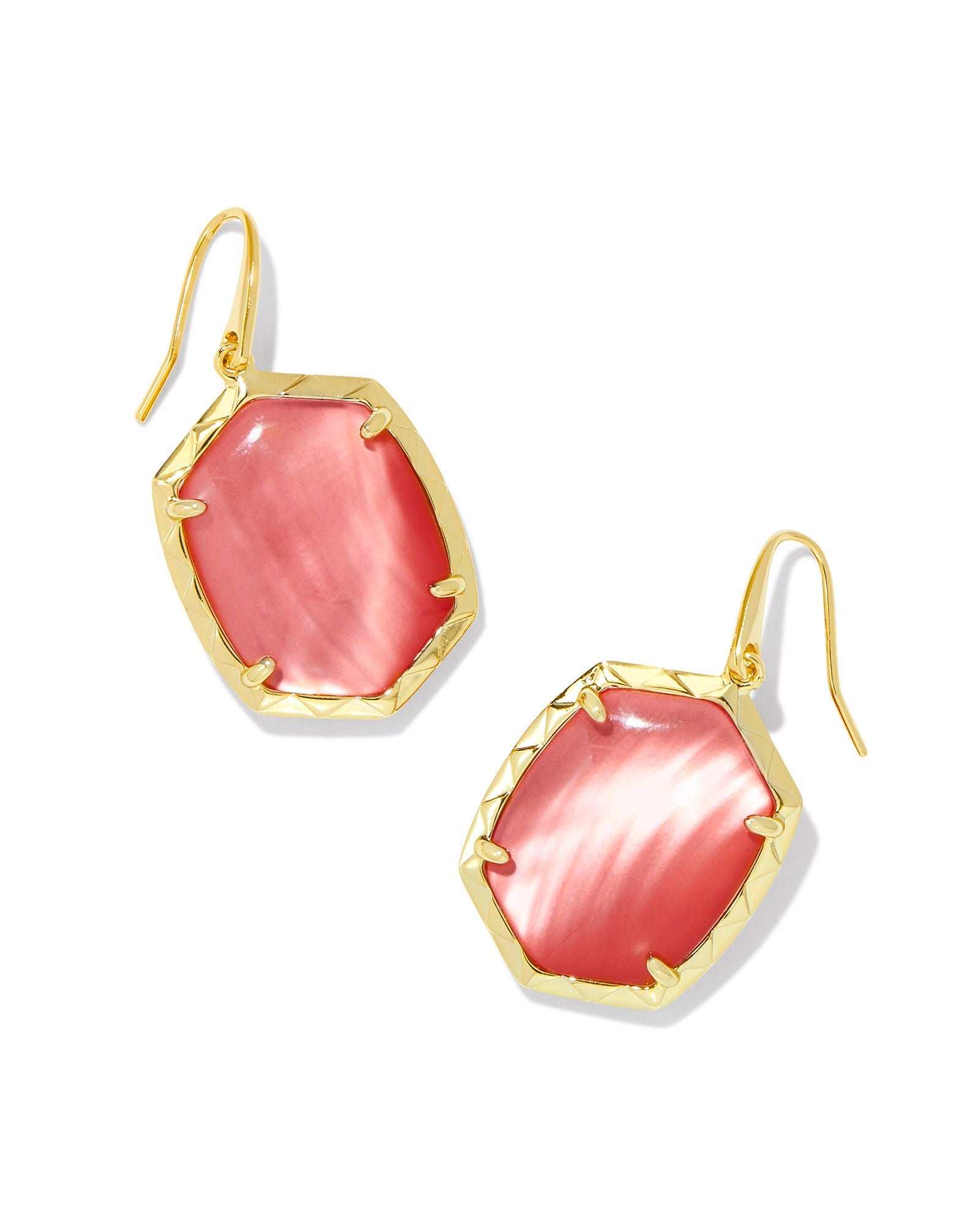 Daphne Drop Earrings Gold Coral Pink Mother Of Pearl