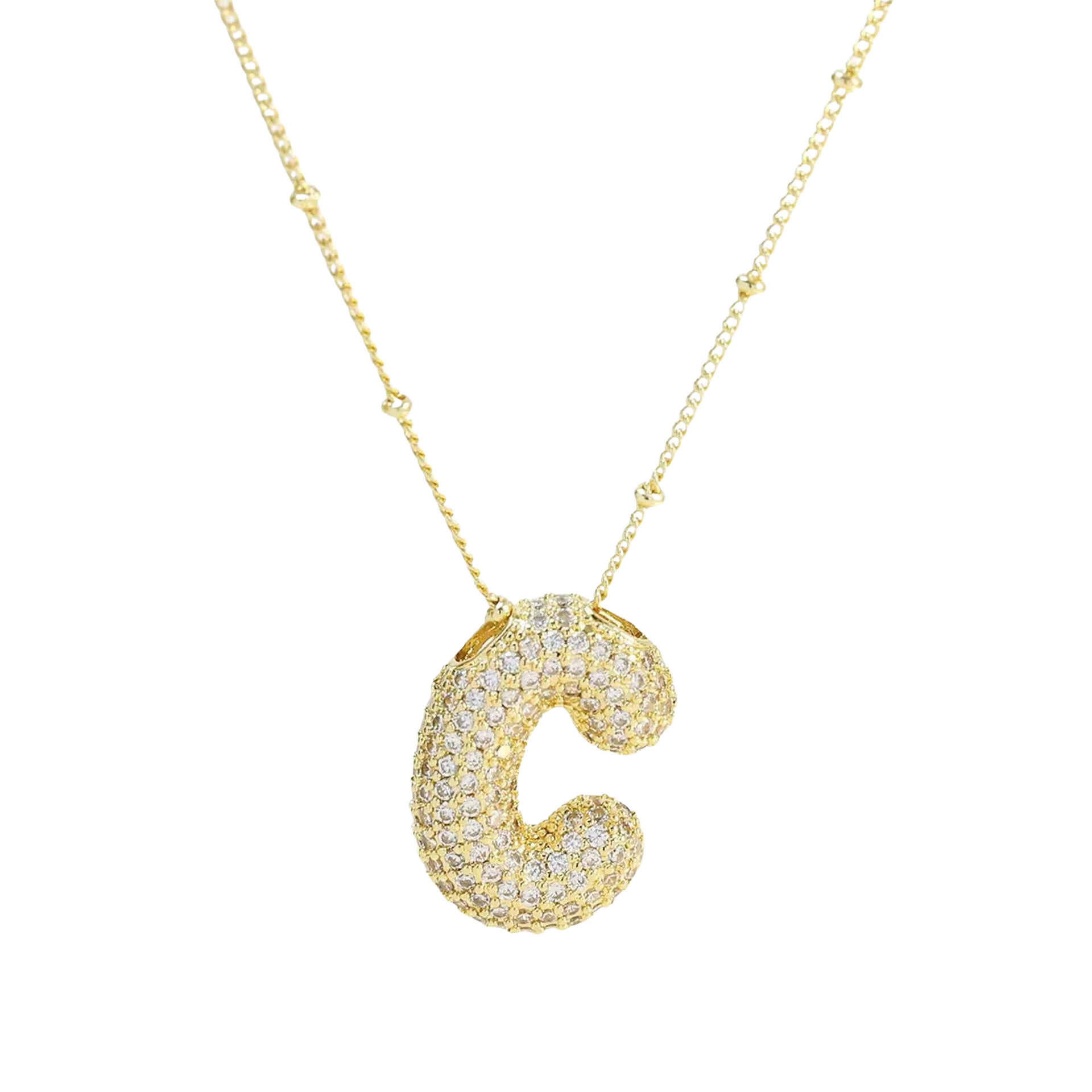 Minimalist Initial Bubble CZ Necklace Gold