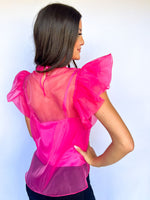 Kaycee Organza Ruffle Sleeve Top Hot Pink - ONLINE ONLY - Beau Kisses