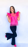 Kaycee Organza Ruffle Sleeve Top Hot Pink - ONLINE ONLY - Beau Kisses