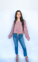 Crew Neck Sweater Rose Stripe - ONLINE ONLY - Beau Kisses