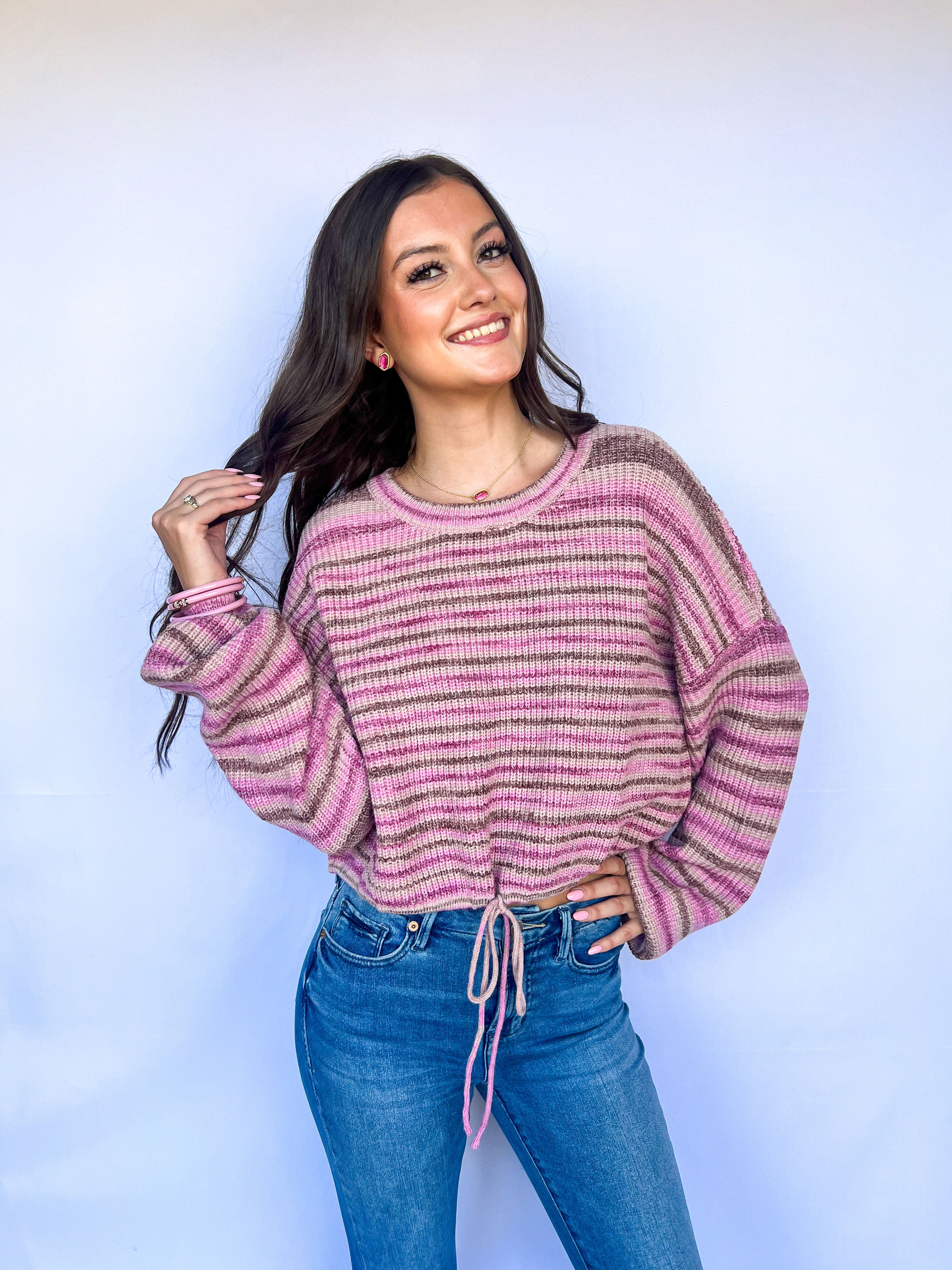 Crew Neck Sweater Rose Stripe - ONLINE ONLY - Beau Kisses