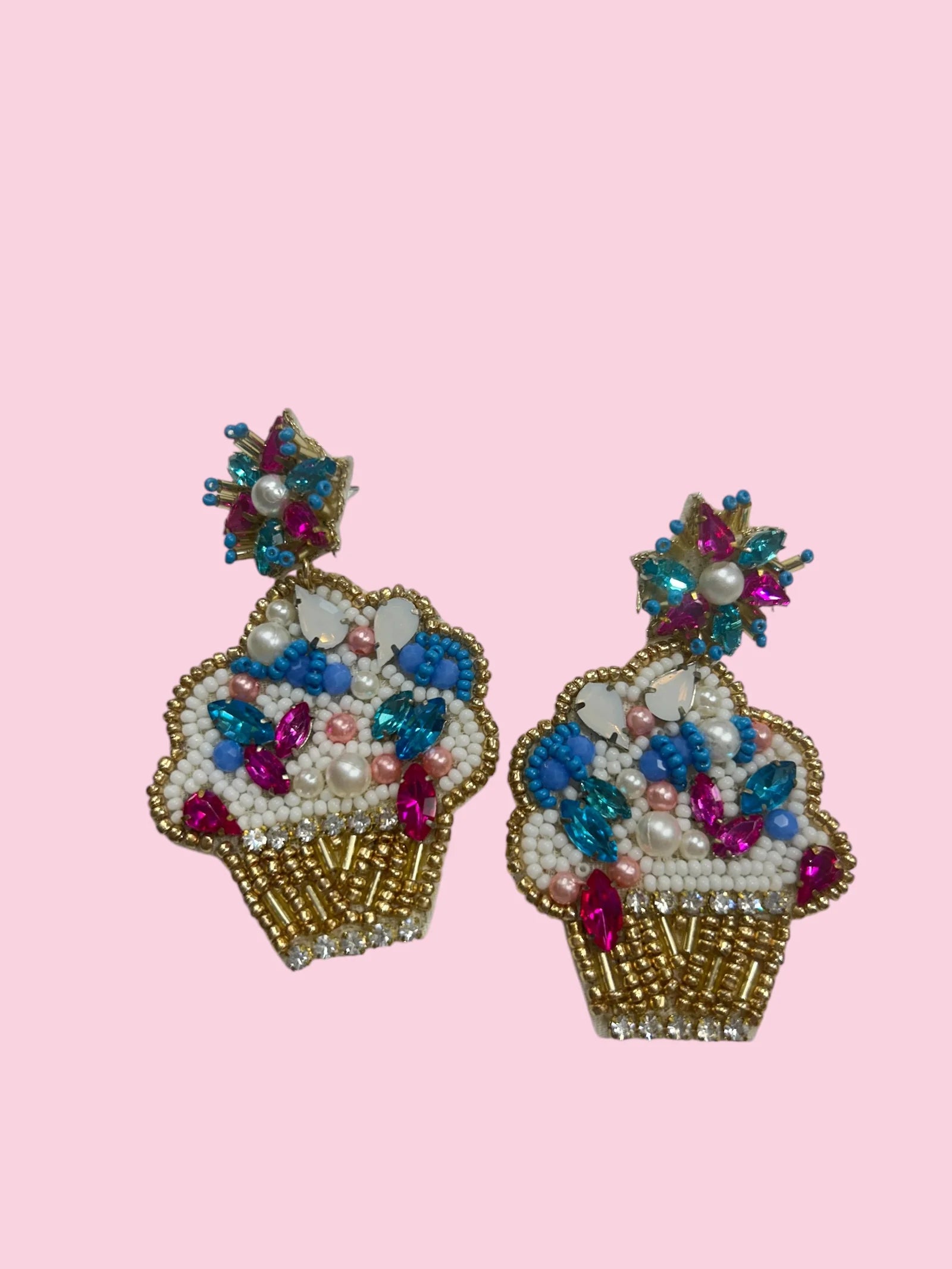 Beaded Earrings Cupcake With Pearls - Beau Kisses