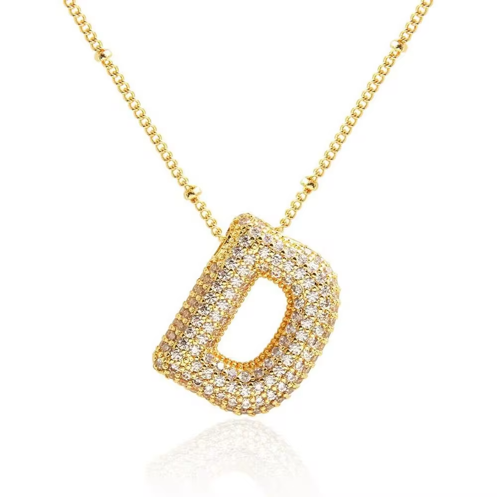 Minimalist Initial Bubble CZ Necklace Gold