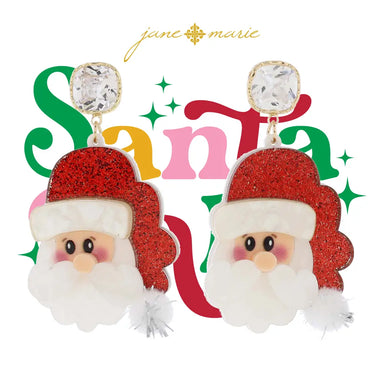 Crystal Post Pearlescent Santa Face Earrings - Beau Kisses