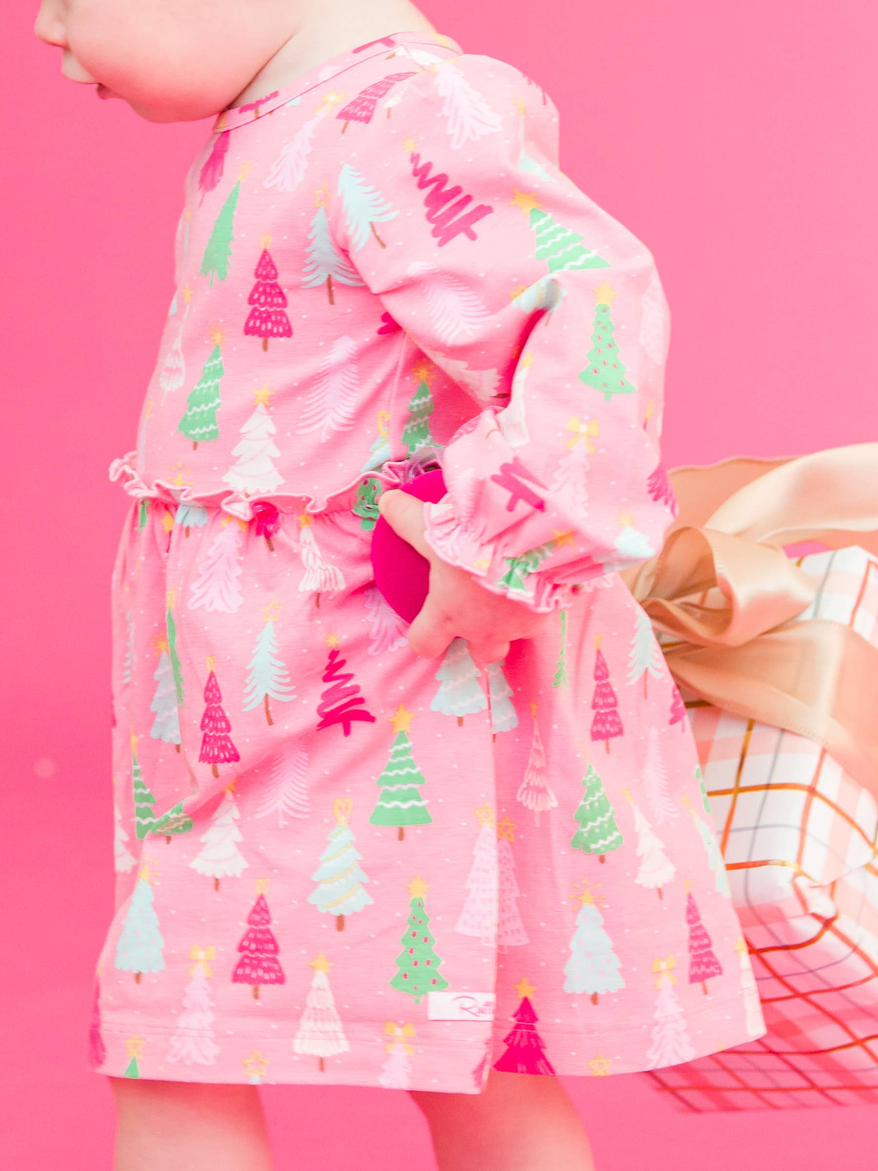 Merry Pines Long Sleeve Skirted Romper Pink