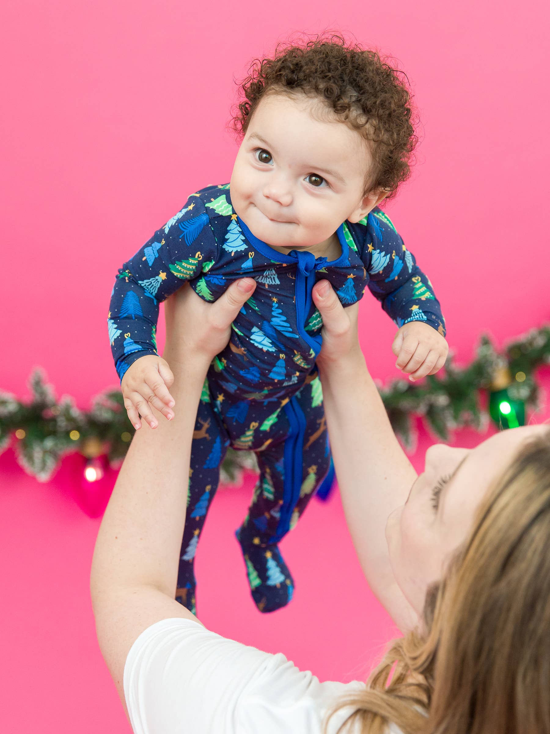 Merry Blue Pines One Piece Pajamas Navy