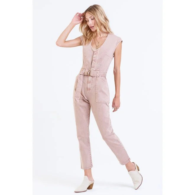 Nicole Garment Dyed Patch Pockets Sleeveless Jumpsuit Rose Dust