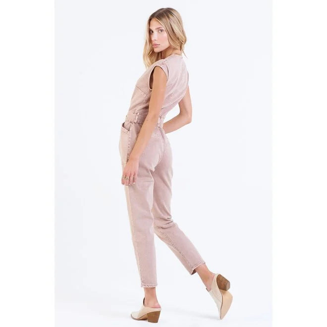 Nicole Garment Dyed Patch Pockets Sleeveless Jumpsuit Rose Dust