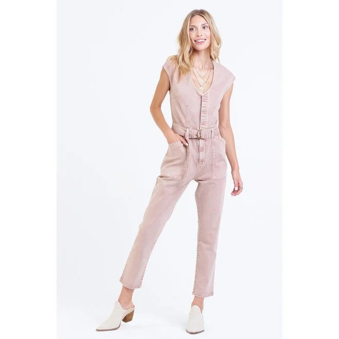 Nicole Garment Dyed Patch Pockets Sleeveless Jumpsuit Rose Dust