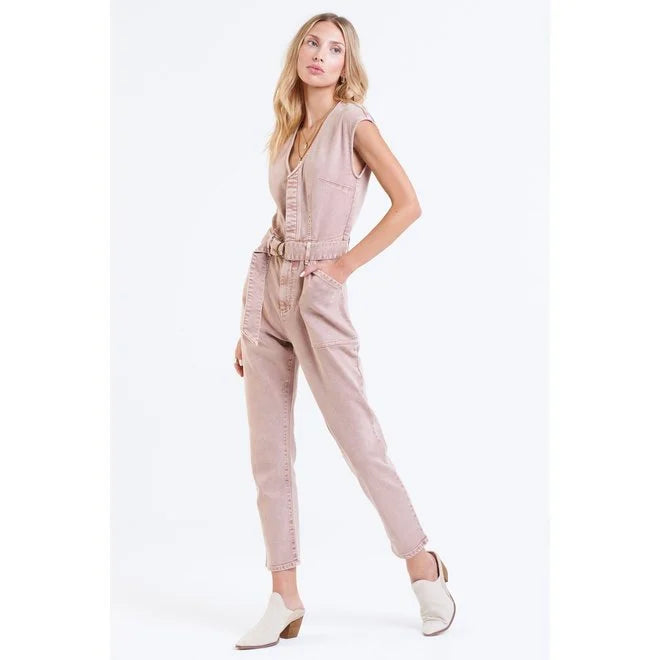 Nicole Garment Dyed Patch Pockets Sleeveless Jumpsuit Rose Dust