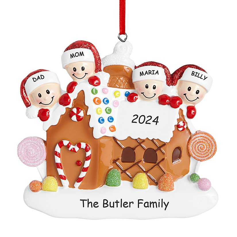 Gingerbread House Family Of 4 Personalize Ornament