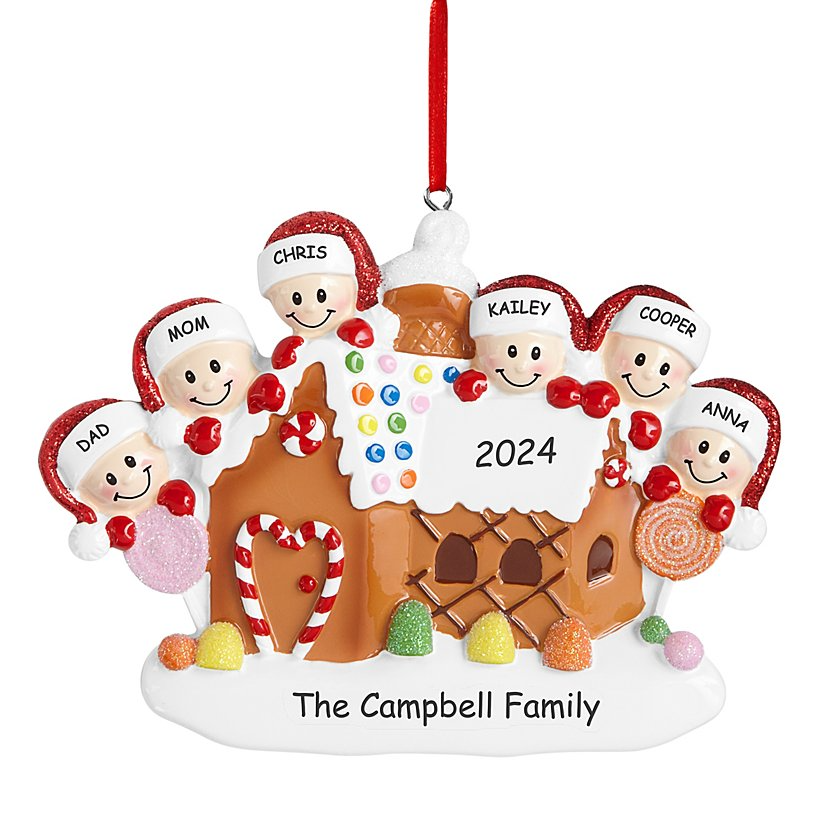 Gingerbread House Family Of 6 Personalize Ornament