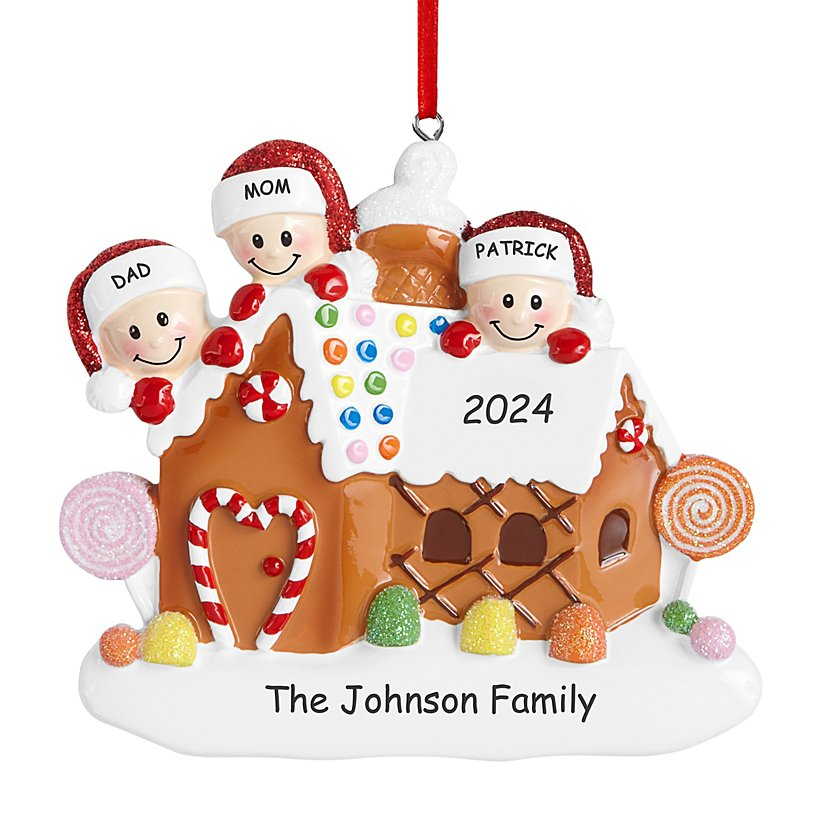 Gingerbread House Family Of 3 Personalize Ornament