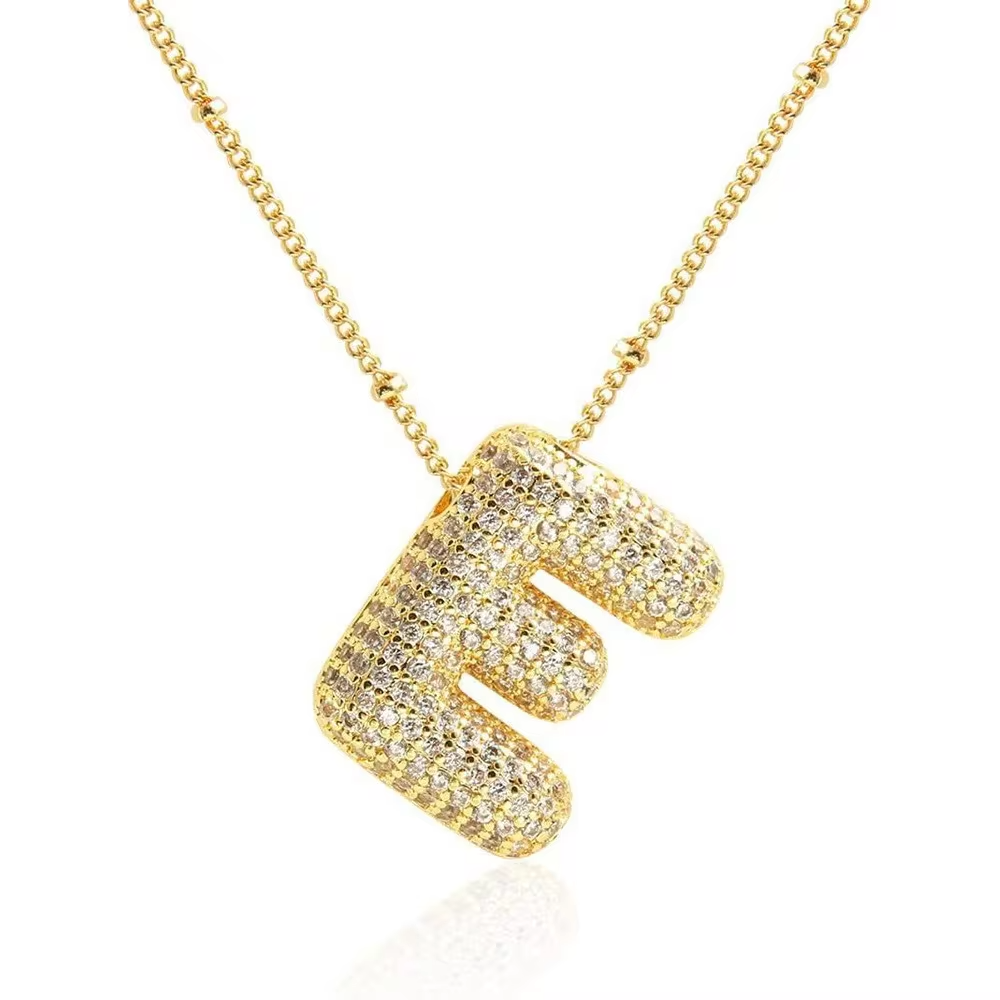 Minimalist Initial Bubble CZ Necklace Gold