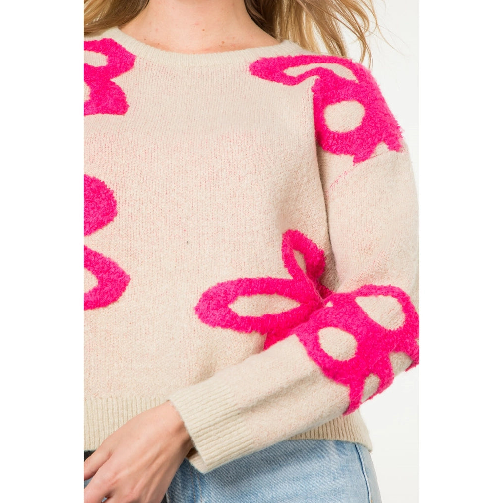 Pattern Detail Sweater Beige and Pink