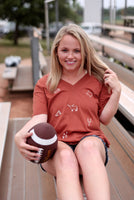 Boyfriend V-Neck Embroidered Football Vintage Orange - Beau Kisses