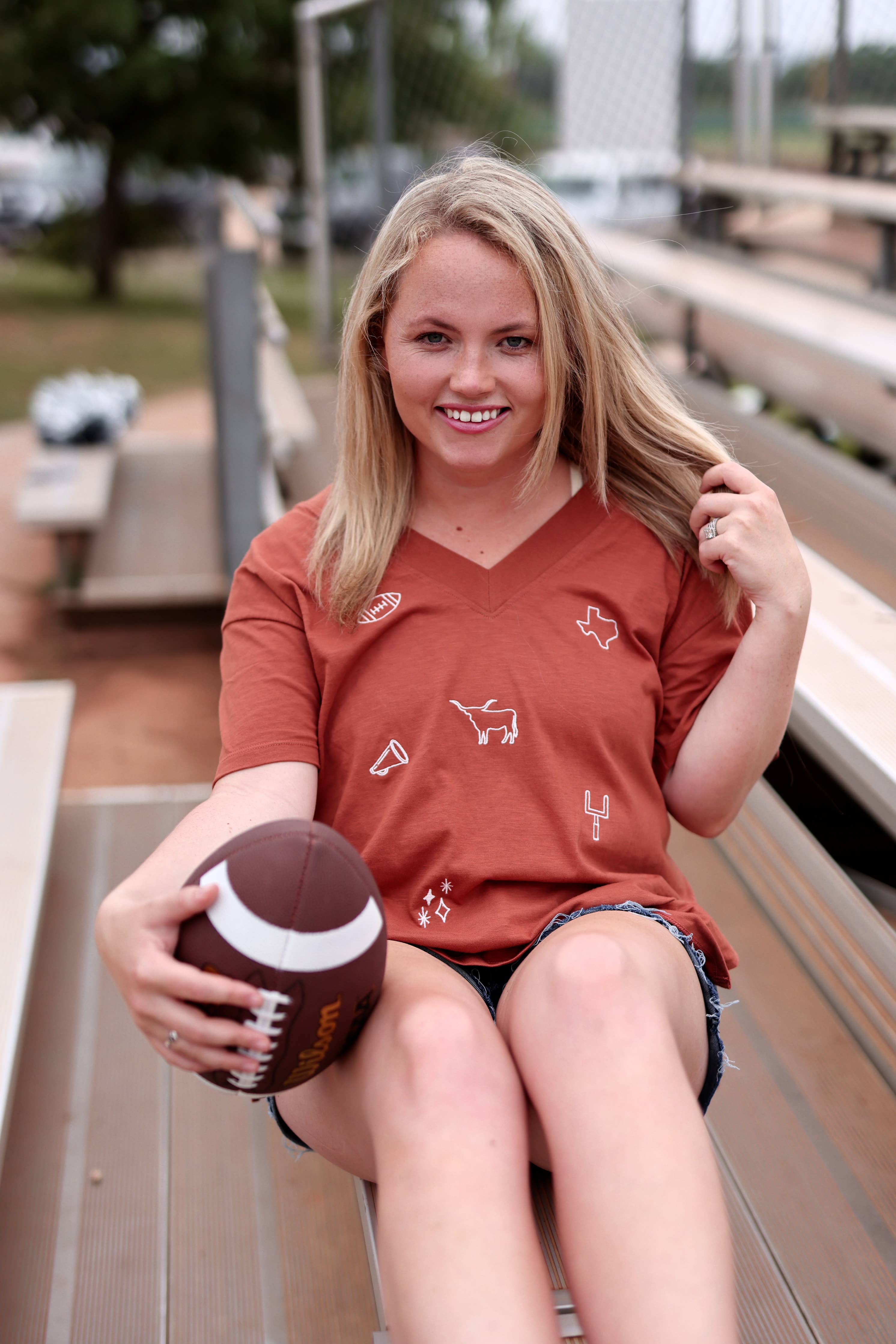 Boyfriend V-Neck Embroidered Football Vintage Orange - Beau Kisses