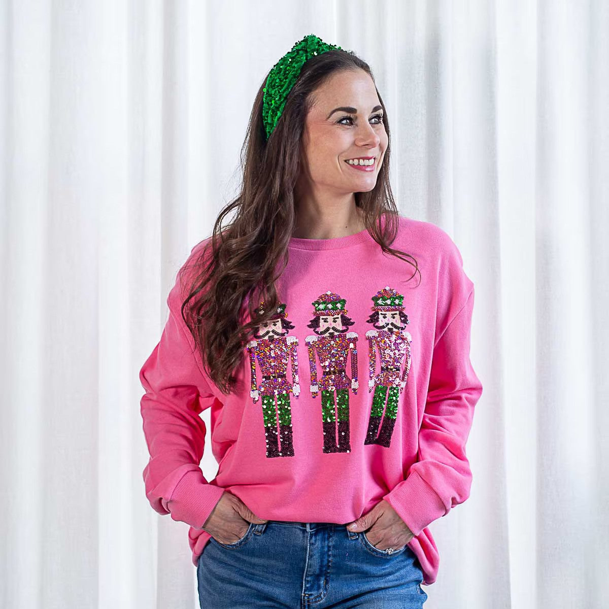 Nutcracker March Sequin Sweatshirt Pink