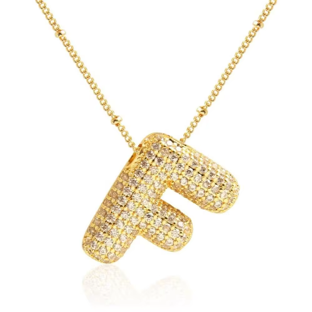 Minimalist Initial Bubble CZ Necklace Gold