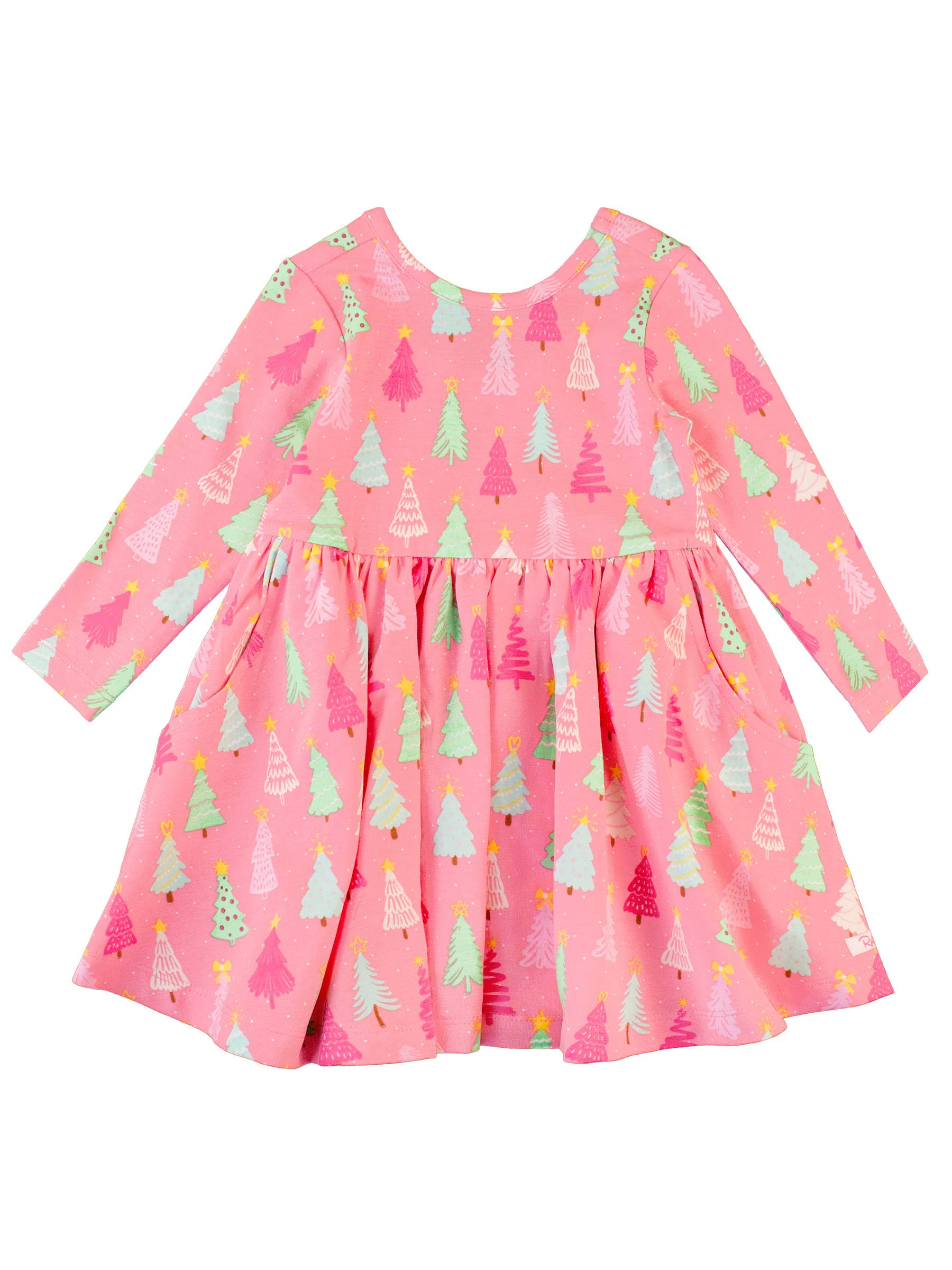 Girls Merry Pines Long Sleeve Twirl Dress Pink