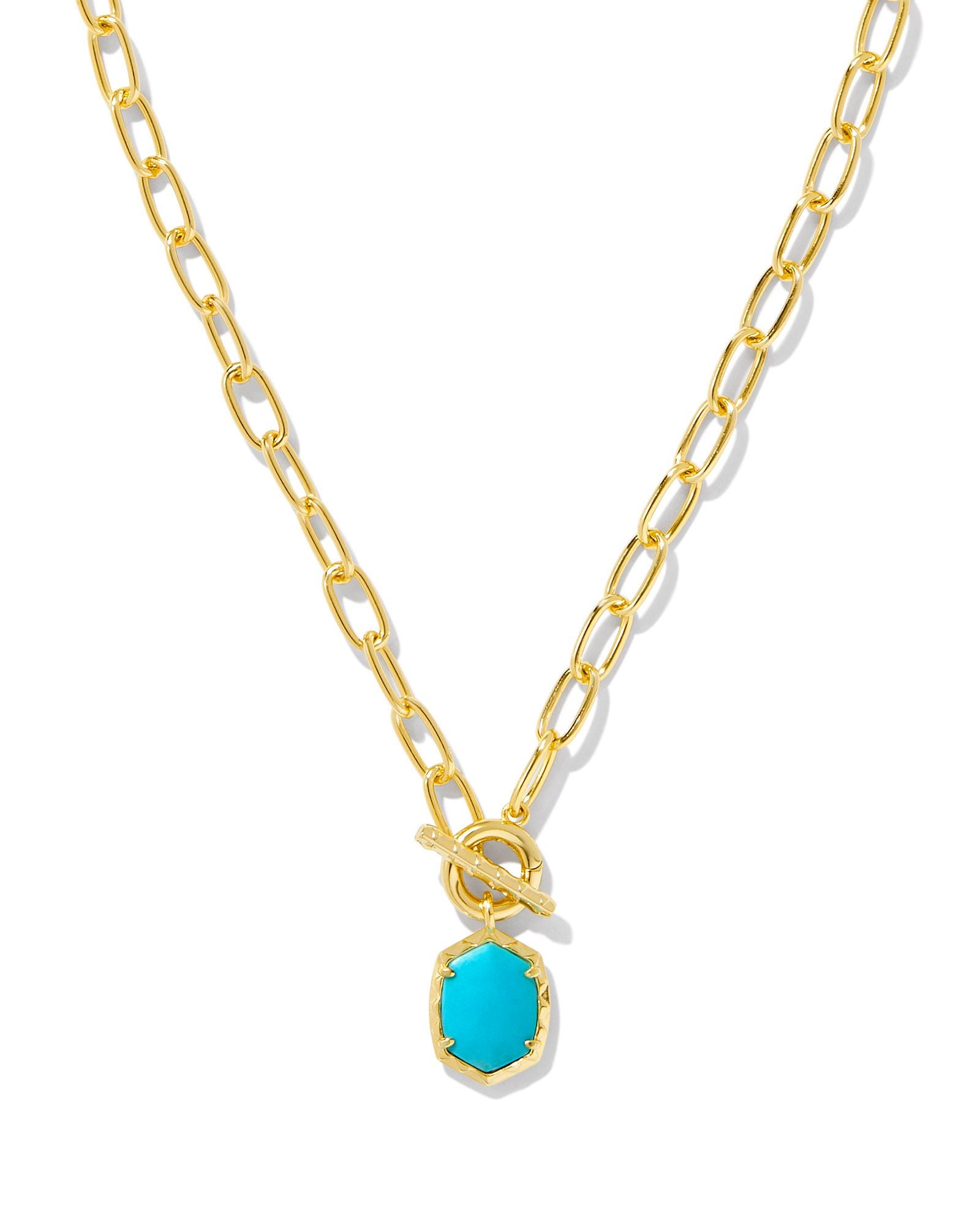 Daphne Link And Chain Necklace Gold Variegated Turquoise Magnesite