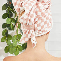 Extra Large Quick Dry Hair Towel Wrap Terracotta Checker - Beau Kisses