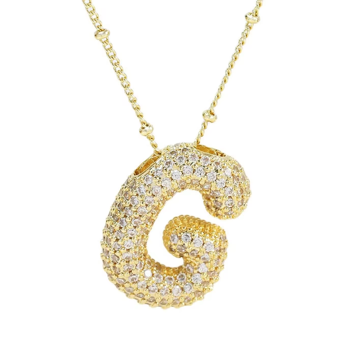 Minimalist Initial Bubble CZ Necklace Gold