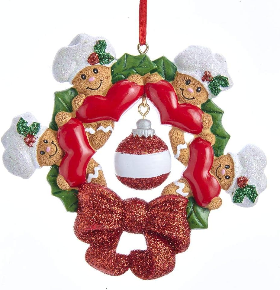 Gingerbread Wreath Family Of 5 Personalize Ornament