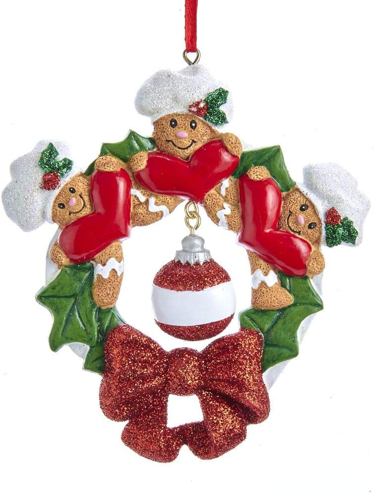 Gingerbread Wreath Family Of 3 Personalize Ornament