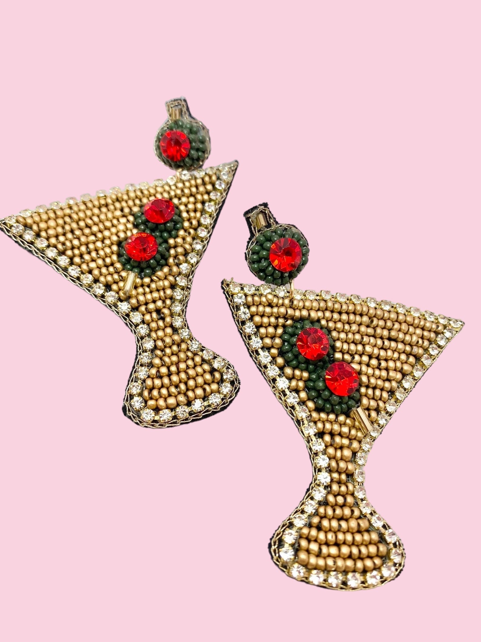 Beaded Earring Martini Glass With Olive