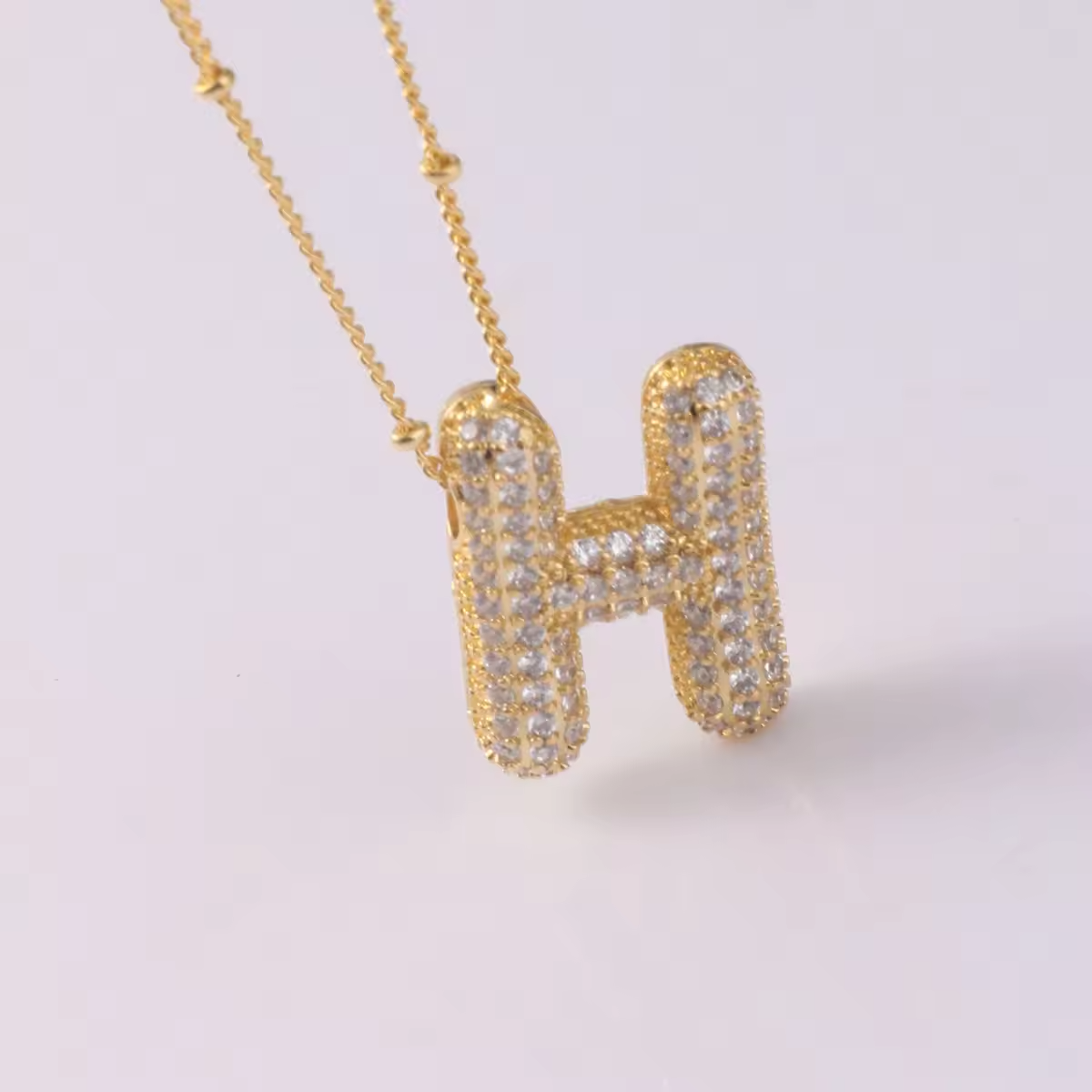 Minimalist Initial Bubble CZ Necklace Gold