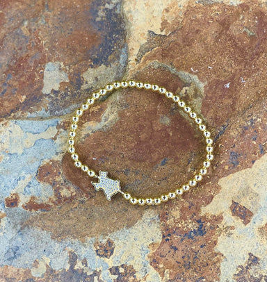 Gold Beaded Bracelet With Rhinestone Texas Charm - Beau Kisses