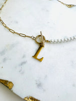 Karis Initial Necklace 18K Gold and Pearl Toggle - Beau Kisses