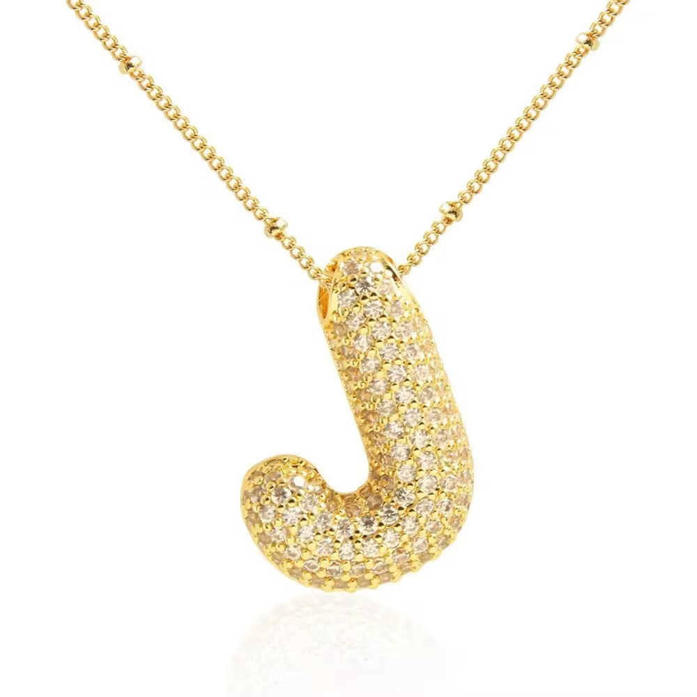 Minimalist Initial Bubble CZ Necklace Gold