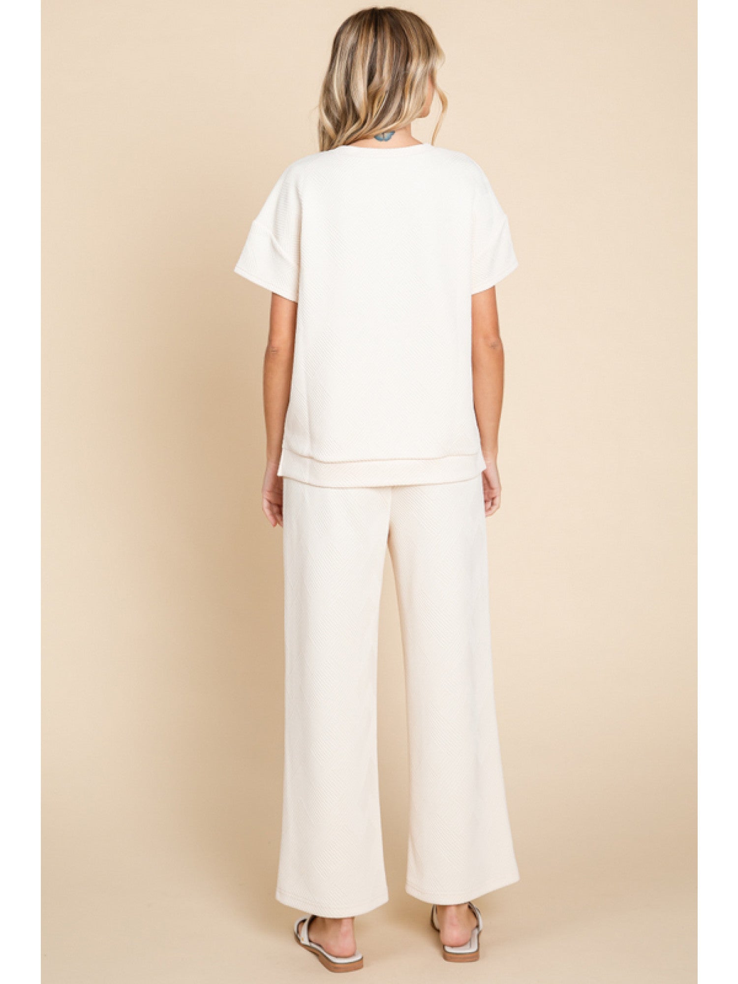 Textured Matching Pant and Top Set Ivory - Beau Kisses