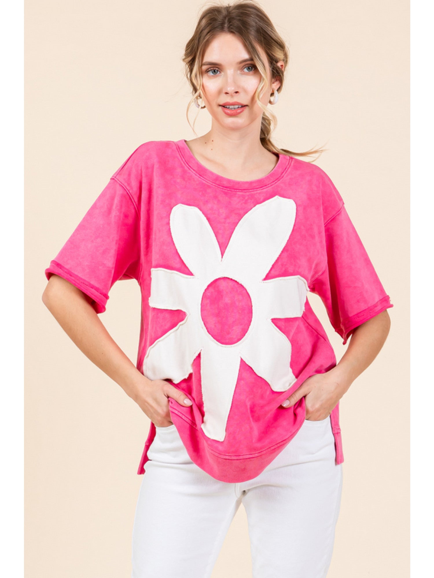 Big Flower Patch Top Hot Pink