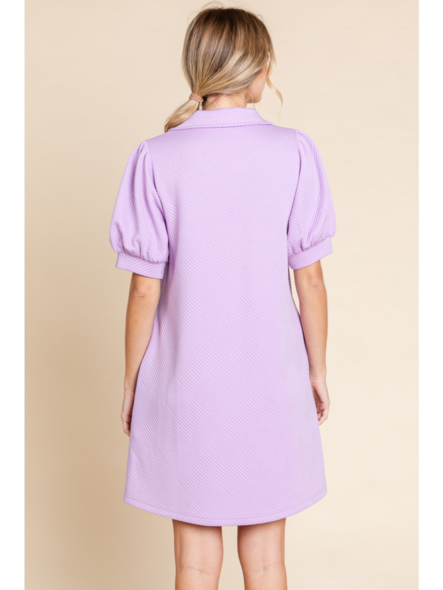 Open Collar Textured Dress Lavender