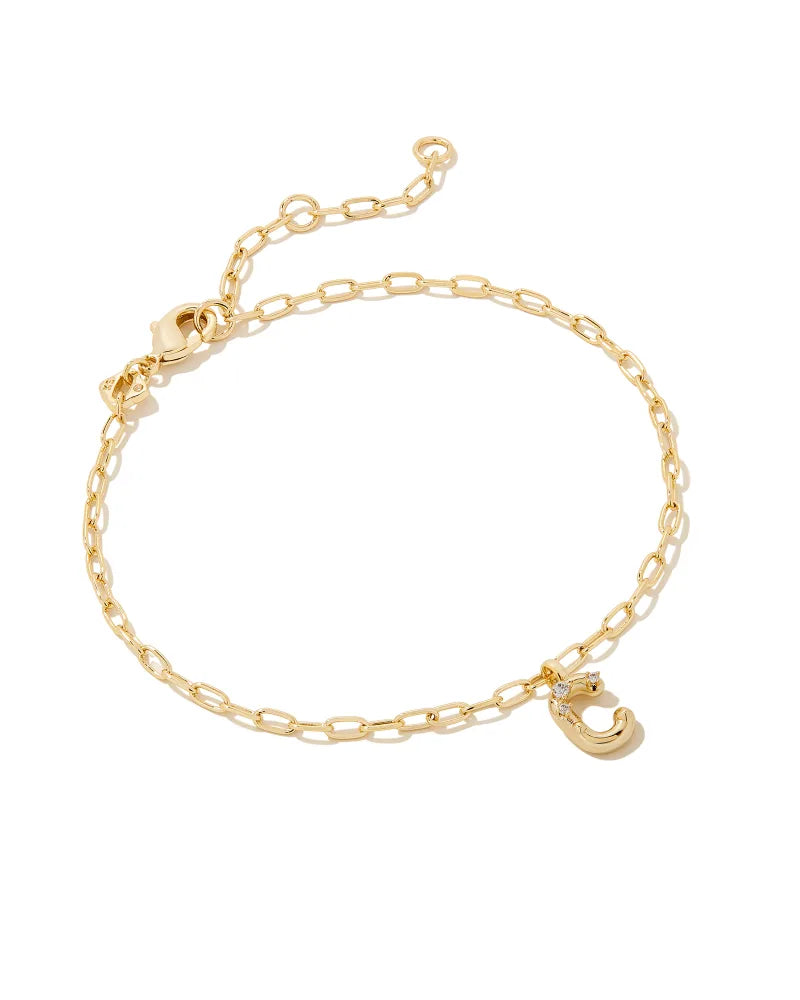 Crystal Letter Delicate Bracelet Gold With White CZ