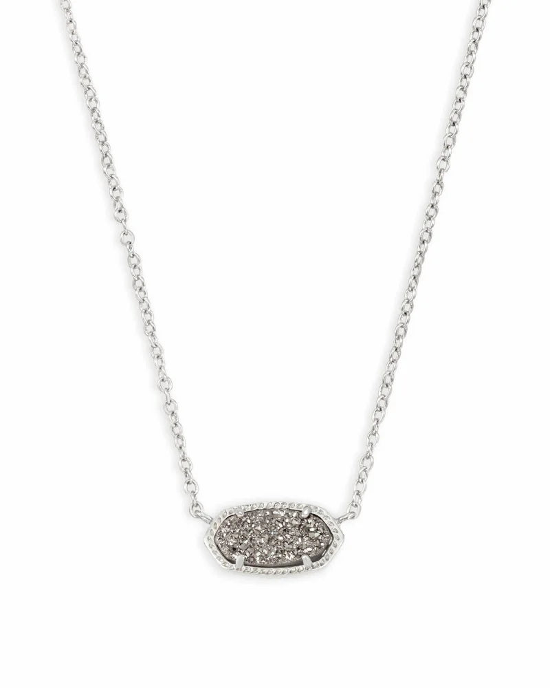 Elisa Short Pendant Necklace Rhodium Platinum Drusy - Beau Kisses