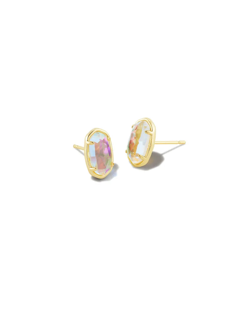 Grayson Stone Stud Earrings Gold Dichroic Glass - Beau Kisses